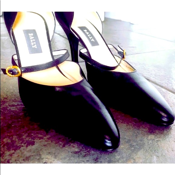 Bally Vintage Pia Elegant Black Switzerland Made Leather Cross Strap Heels - Picture 5 of 9